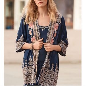 Johnny Was Helena Navy Floral Embroidered Kimono Size Medium
